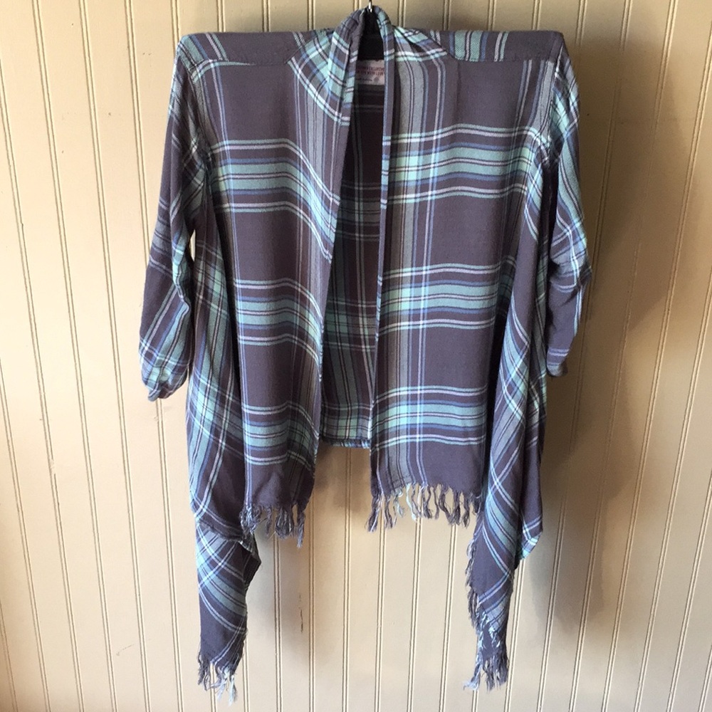 Justice gray and green plaid‎ cardigan size 6